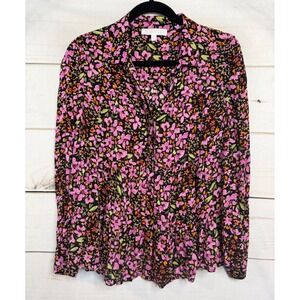 Adyson Parker Womens Pink Floral‎ Tiered Button Down Blouse Small ACW0011M15